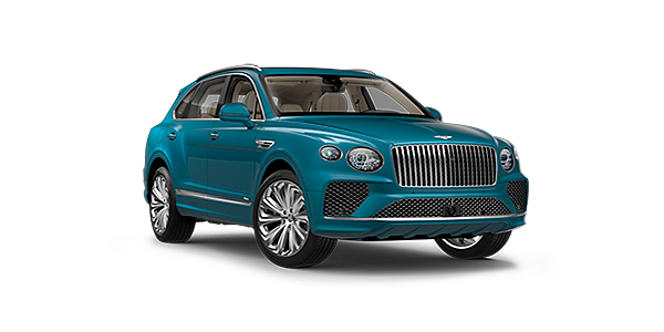 Bentley Mumbai Bentley Bentayga Azure, front three - quarter view with Topaz blue exterior.